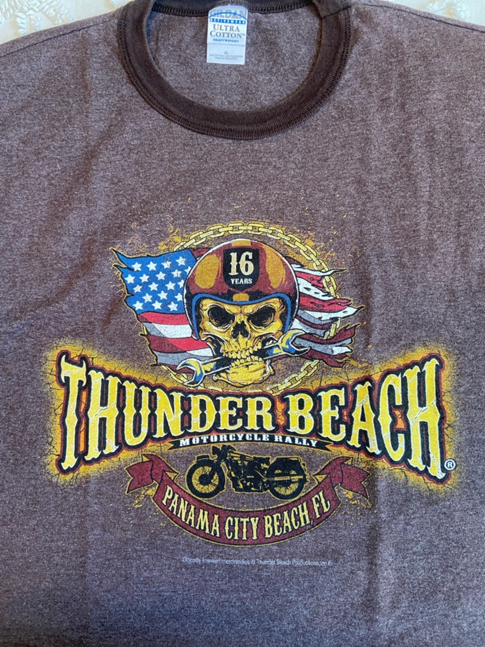 Gildan Brown Thunder Beach Panama City Beach Motorcycle Rally Graphic Tee